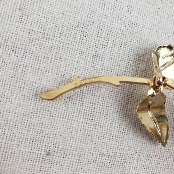 Giovanni Rose Brooch Gold Tone Vintage Lapel Pin Marked - Picture 4 of 7